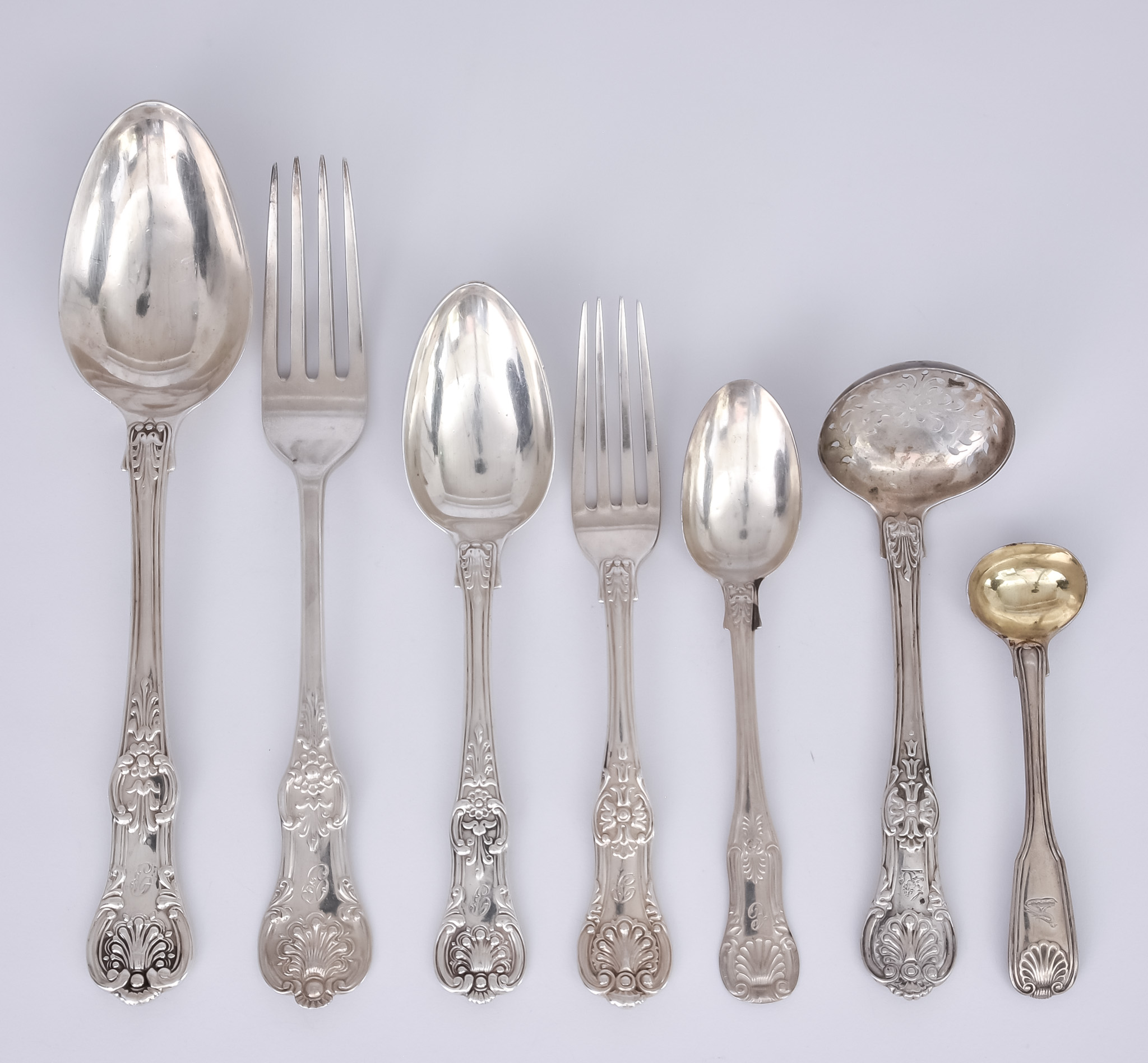 A Harlequin Silver Queens Pattern Part Table Service, various makers and dates, mostly 19th Century,