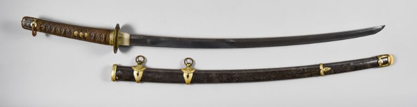 A Japanese World War II Katana, (Sin Gunto), 28ins bright steel blade with visible hamon, plain iron