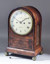 A 19th Century Mahogany Cased Mantel Clock, the 7ins diameter painted dial with name Thwaites of