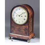 A 19th Century Mahogany Cased Mantel Clock, the 7ins diameter painted dial with name Thwaites of