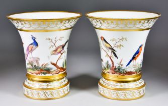 A Pair of Late 18th Century Continental Porcelain Cachepots with stands, possibly Ansbach, each