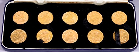 Ten Victoria Jubilee Head Sovereigns, Five 1888 and Five 1891, all fine, and in fitted case All of