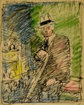 George Leslie Hunter (1877-1931) - Pencil and watercolour – “The Impresario”, 6.75ins x 5.25ins,