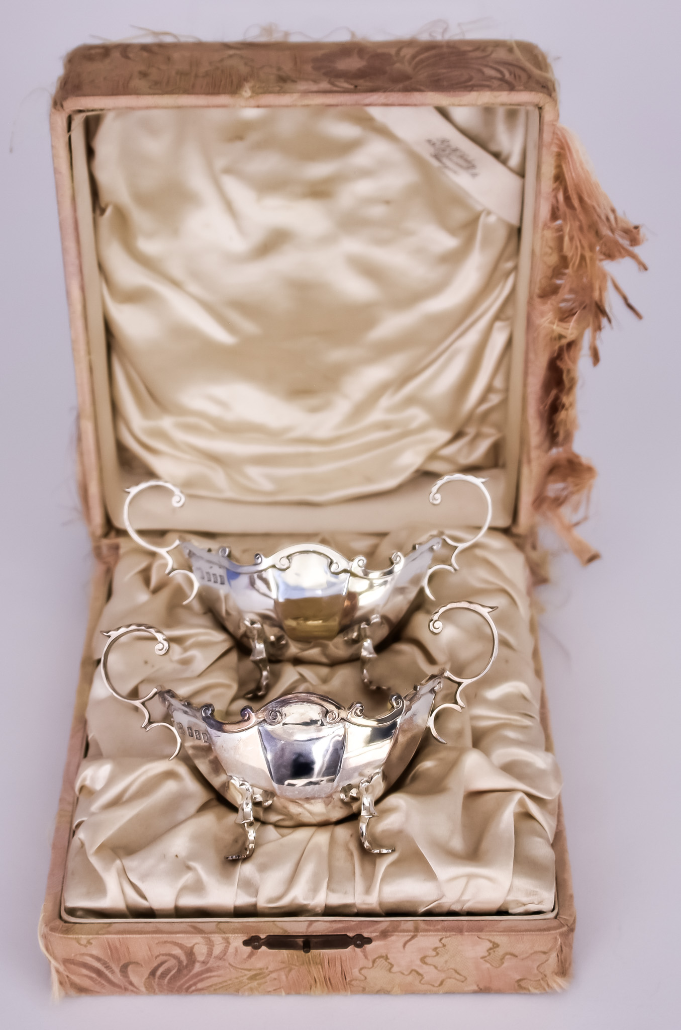 A Pair of Edward VII Scottish Silver and Silver Gilt Oval Two-Handled Salts, by R. & W Sorley,