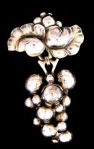 A Danish Silver 'Moonlight Grapes' Drop Brooch by Harald Nielsen for Georg Jensen, model 217B 64mm