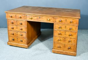 A 19th Century Pitch Pine Partners Desk, with moulded edge to top, fitted three drawers, each