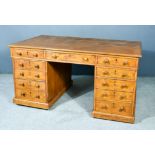 A 19th Century Pitch Pine Partners Desk, with moulded edge to top, fitted three drawers, each