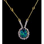 An Opal and Diamond Necklace,  with integral opal and diamond pendant, 390mm overall, opal, 12mm x