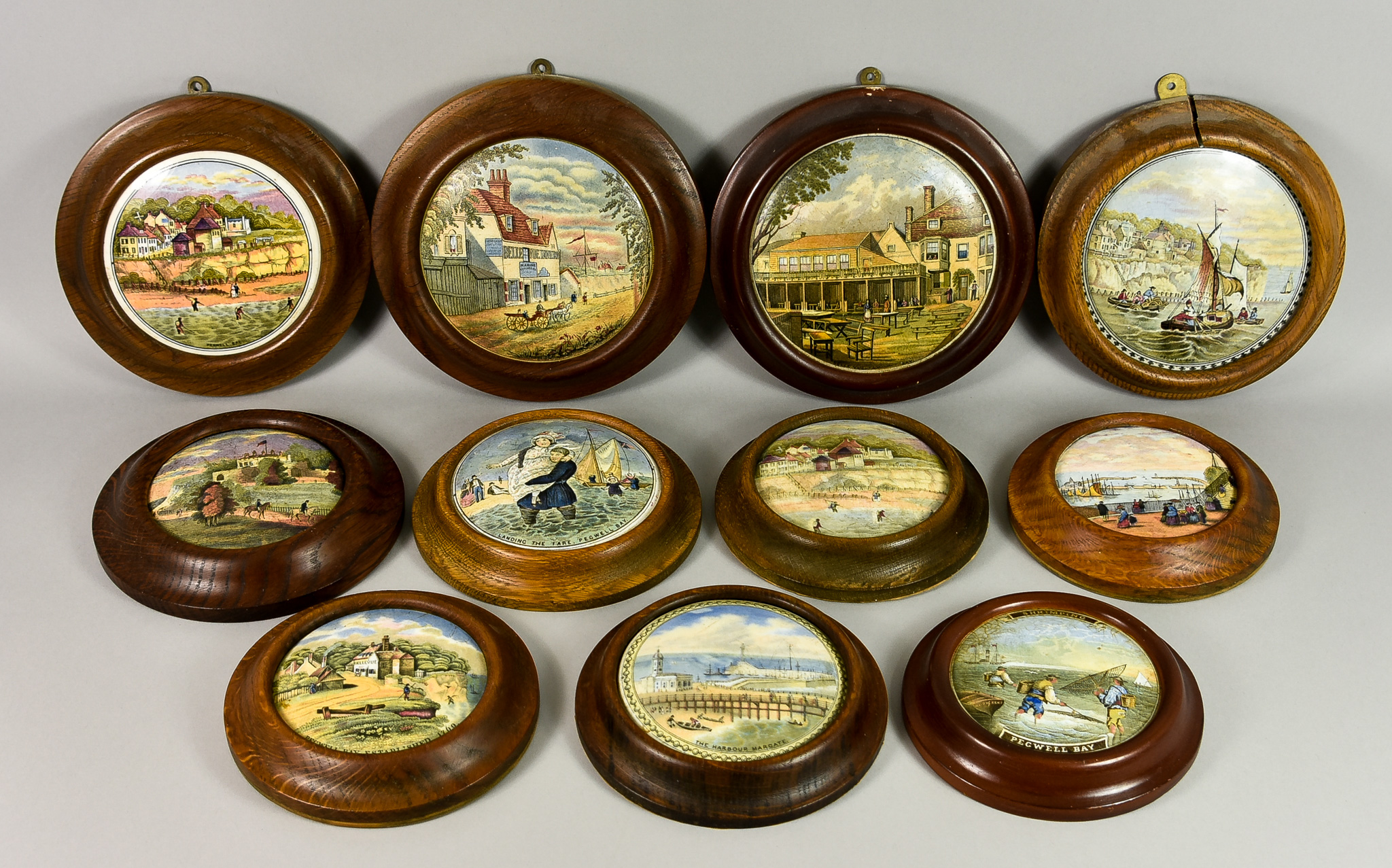 A Collection of Eleven 19th Century Coloured Pot Lids of Thanet Interest,  including -  "Bellview