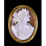 A 9ct Gold Carved Cameo Brooch, set with a carved cameo depicting the bust of a lady, 45mm x 35mm,