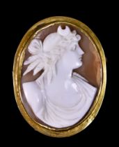 A 9ct Gold Carved Cameo Brooch, set with a carved cameo depicting the bust of a lady, 45mm x 35mm,