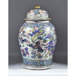 A Chinese Porcelain Blue and White Baluster-Shaped Vase and Cover, 18th Century, painted with