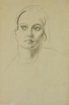 Roland Ossary Dunlop (1984-1973) - Pencil drawing - "Portrait of a Girl" - shoulder length portrait,