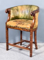 A 19th Century Dutch Mahogany and Marquetry Tub Shaped Child's High Chair, the seat and back