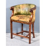 A 19th Century Dutch Mahogany and Marquetry Tub Shaped Child's High Chair, the seat and back