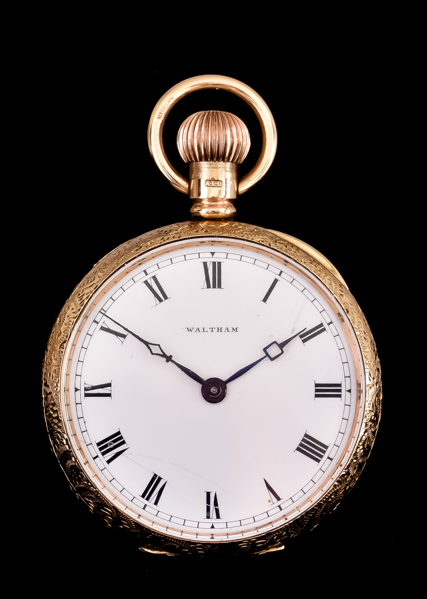 A Lady's Keyless Open Faced Fob Watch, Early 20th Century, by Waltham, 9ct gold case, 38mm diameter,
