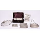 An Edward VII Silver Playing Card Box and Mixed Silverware, the card box by Grey & Co. Birmingham