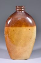 An English Salt Glazed Stoneware Flask of Flattened Baluster Form, 19th Century, stamped "Garrett.