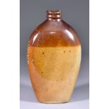 An English Salt Glazed Stoneware Flask of Flattened Baluster Form, 19th Century, stamped "Garrett.
