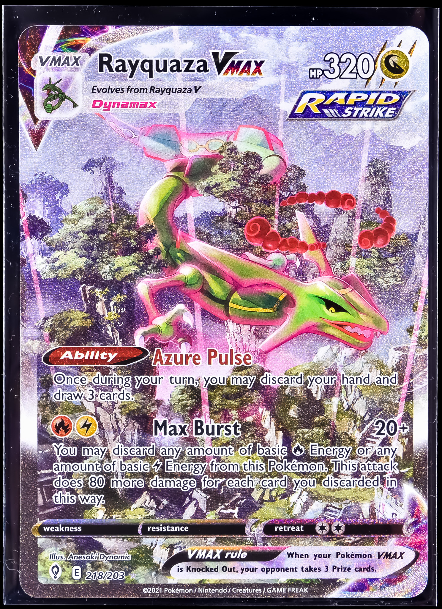 Azure Vmax Pokemon Pokemon TCG - Rayquaza Vmax 218/203, Holo, Evolving Skies, Rainbow rare ...