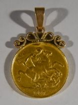 A Victoria Double Sovereign, 1887, mounted, gross weight 19.2g