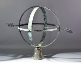 A Copper and Brass Armillary Sphere, 20th Century, on bell-shaped base, 24ins high There are Roman
