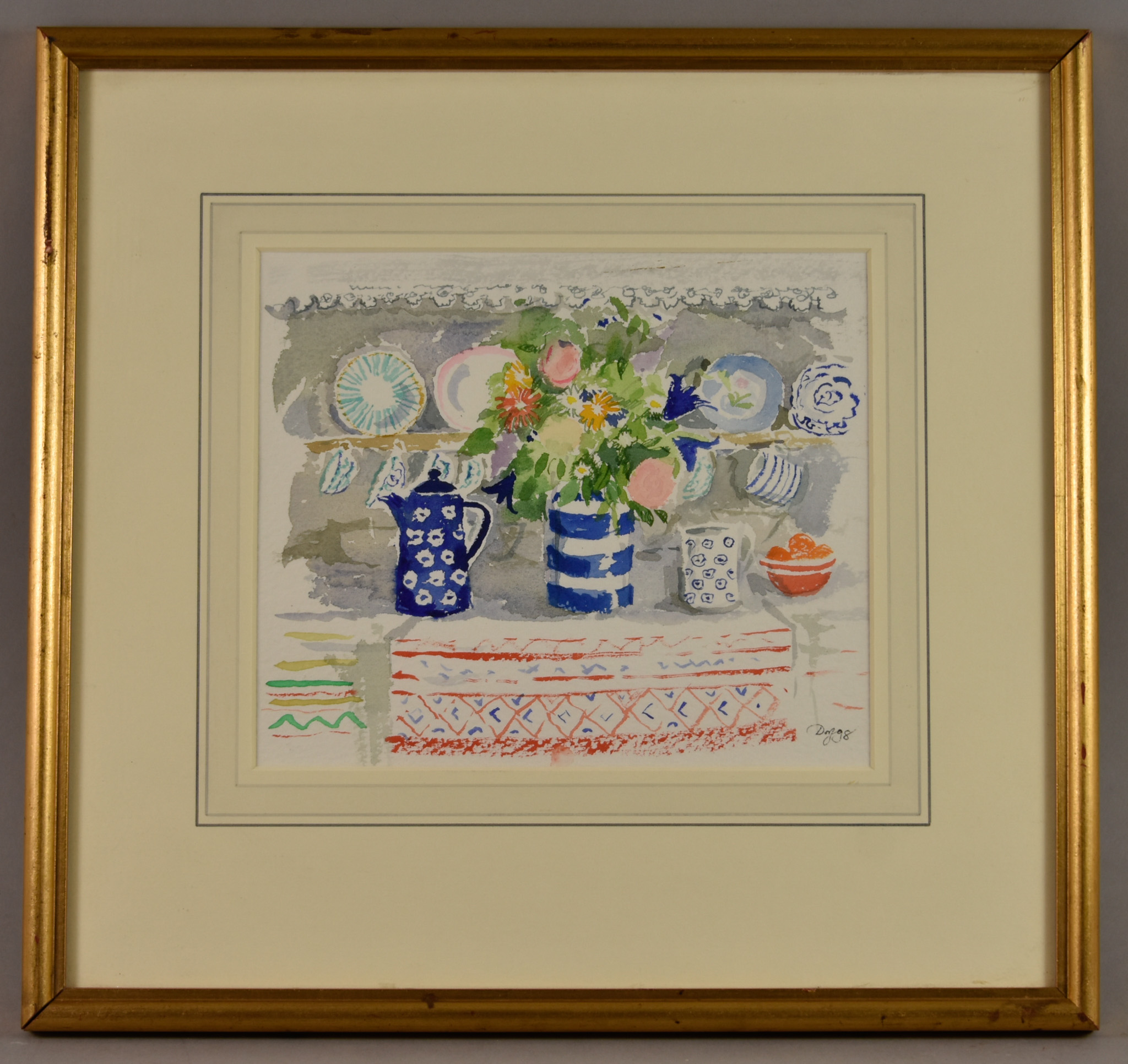 ***Barbara Dorf (1933-2016) - Watercolour - Still Life with jug of flowers and other pottery - Image 2 of 3