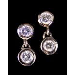 A Pair of Diamond Set Earings, Modern, for pierced ears, each earring set with two brilliant cut