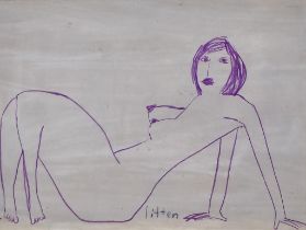 *** Andrew Litten (Born 1970) -  Crayon and wash - Reclining nude, signed, artist's board, 11ins x