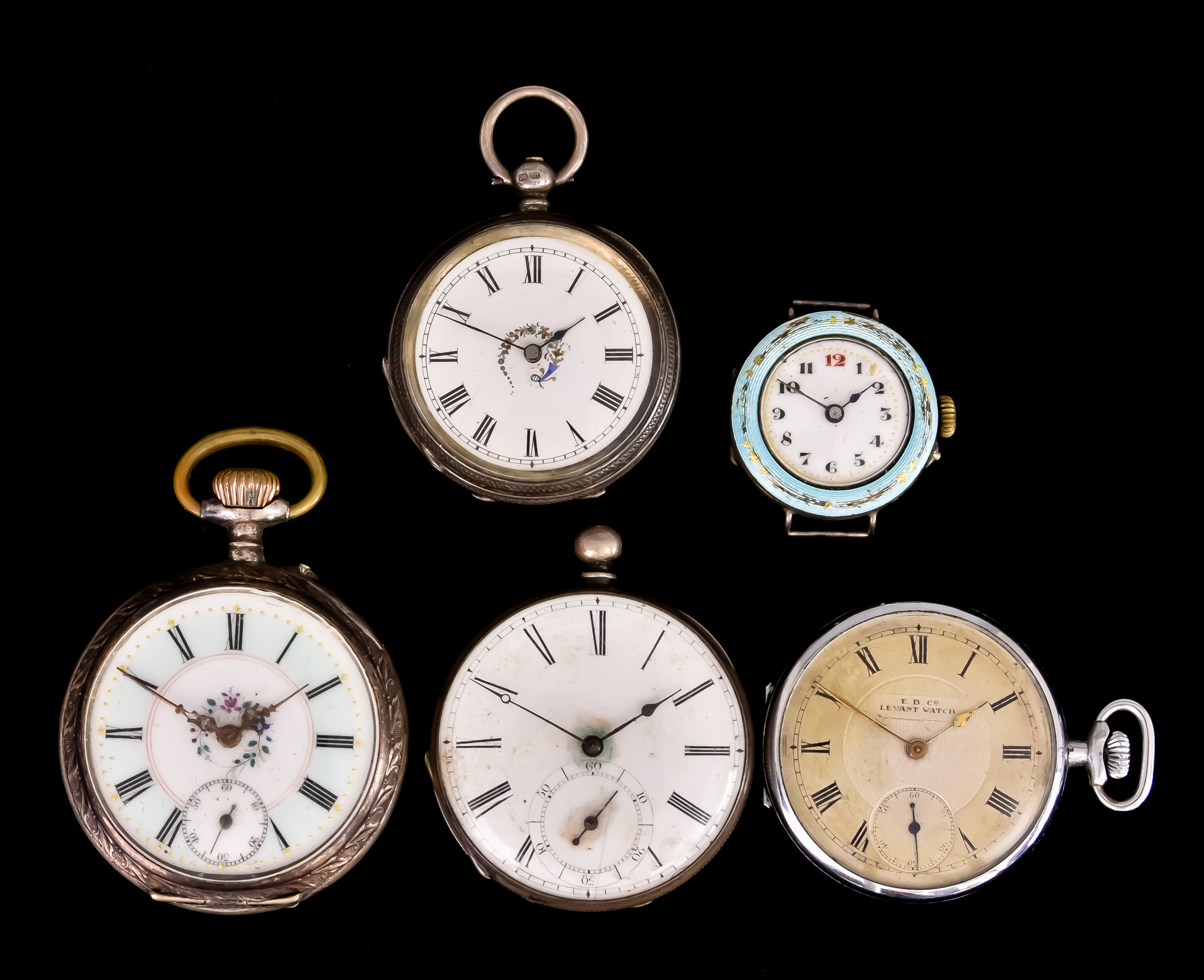 A Quantity of Continental Pocket Watches and other items, comprising - a keyless silver cased,