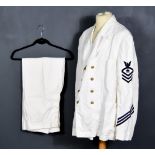 A WWII American Naval "White" Uniform, by Kroskins, Granbury Street, Norfolk, VA, comprising -