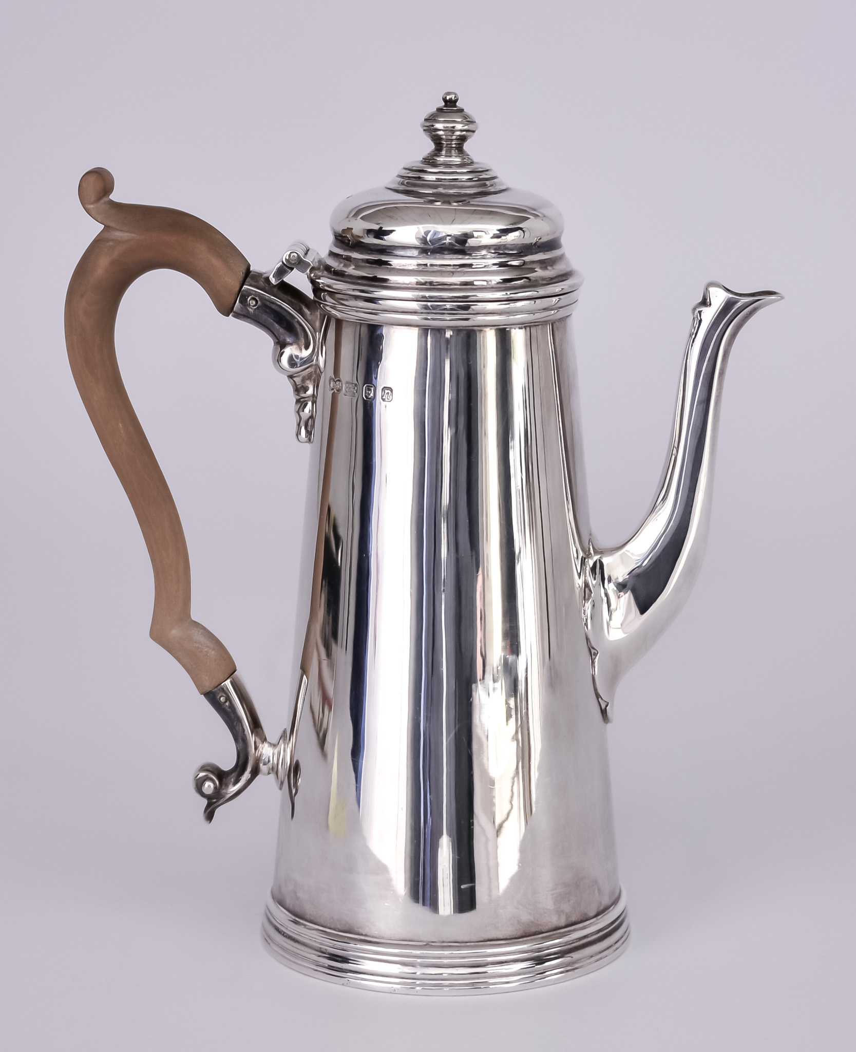 An Elizabeth II Silver Coffee Pot of 18th Century Design, by Jones & Son London 1968, the slightly