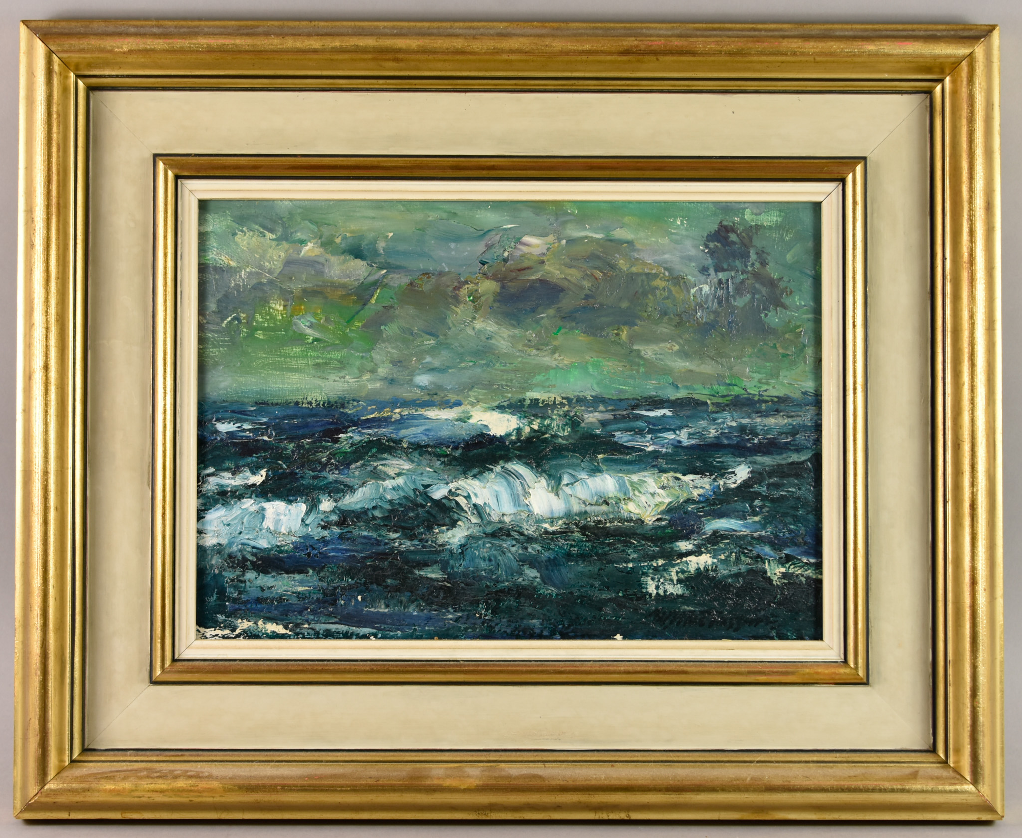 ***William MacTaggart (1903-1981) - Oil painting - "North Sea", board, 10ins x 14ins, dated to verso - Bild 2 aus 3