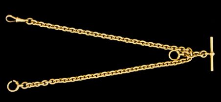 An 18ct Gold Albert Chain with T-bar, 360mm in length, gross weight 66.5g The T-bar is marked is