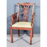 A Red Lacquer Open Armchair, of "Country Chippendale " Design, decorated in gilt with