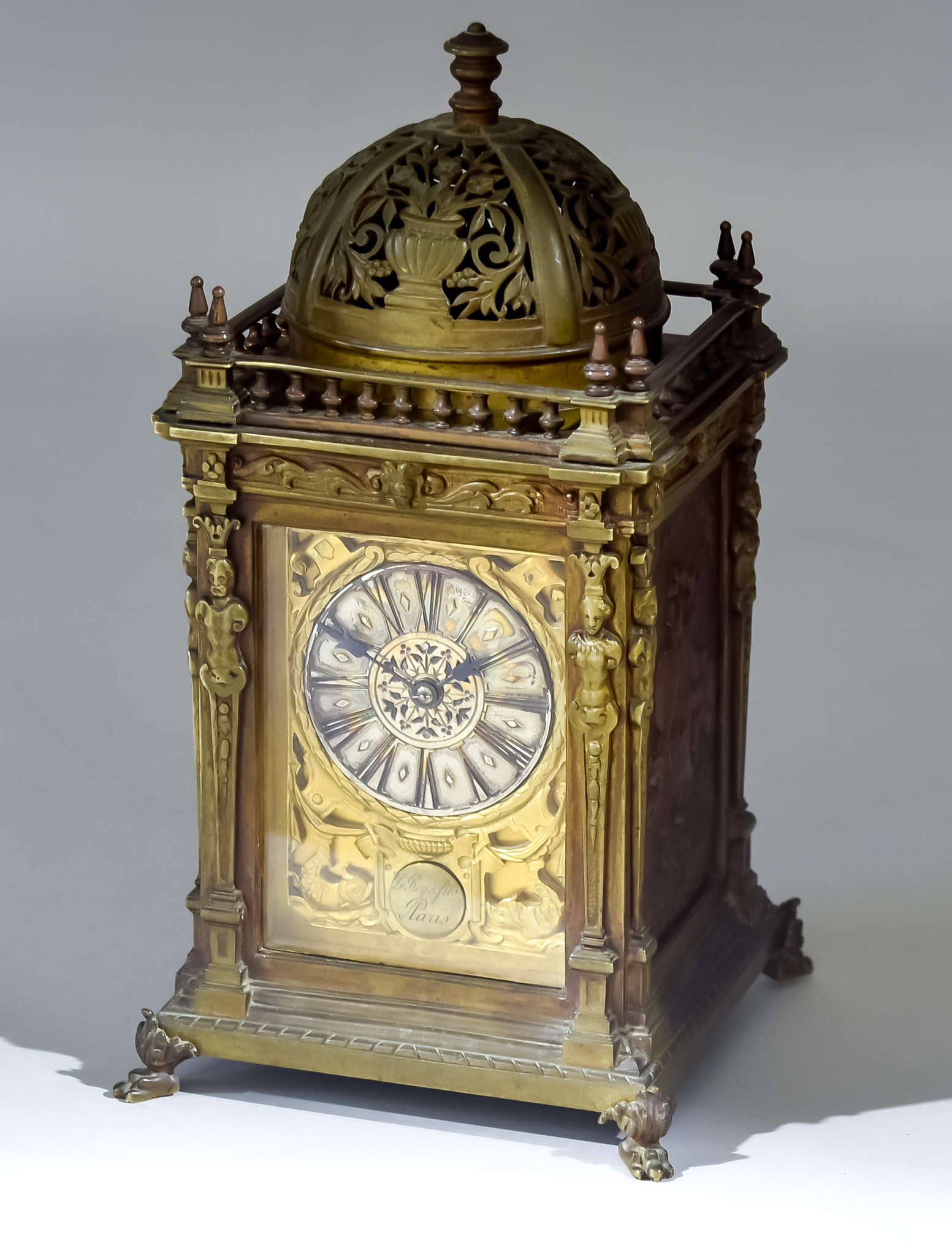 A 19th Century French Cast and Patinated Brass Carriage Clock of Renaissance Design, by Leroy &