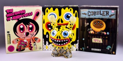 Three Kidrobot Dunny 8" Collectable's, comprising - "Oil Slick", designed by Skwak, 2010, "