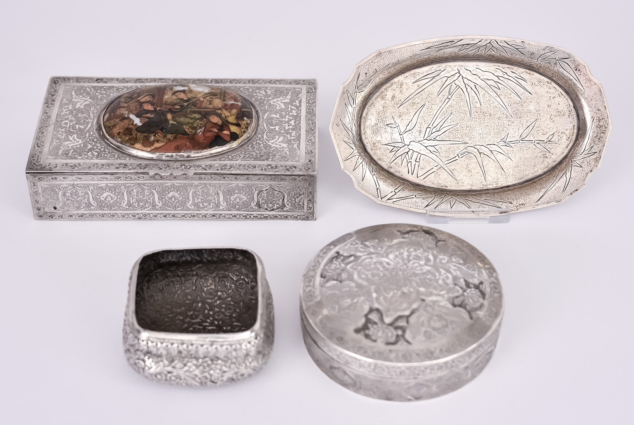 A Chinese Silver Oval Pin Tray and Mixed Silverware, the pin tray with character and retailer mark