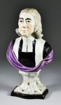 An Enoch Wood Pearl Ware Bust of John Wesley, Circa 1820, on marbled base, 11.75ins high Miniscule