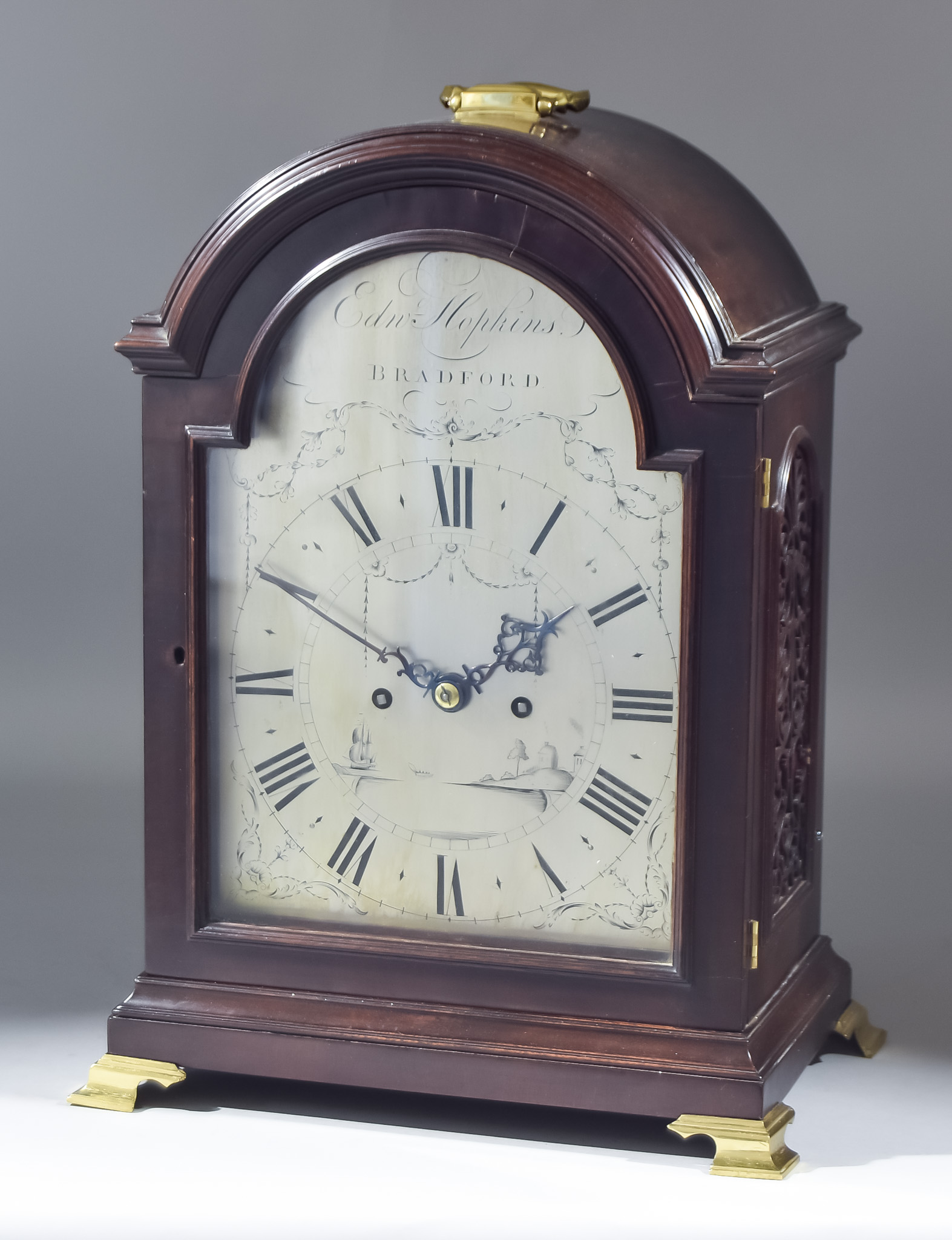 An Early 19th Century Mahogany Cased Mantel Clock by Edward Hopkins of Bradford, the 8ins arched