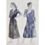 Walter Nobbe (1941-1945) - Watercolour - "Jeanette and Mary, stage costume designs for a