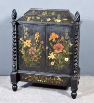 A Late 19th/Early 20th Century Continental Black Painted Cabinet, with pagoda style top, fitted