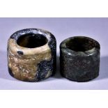 Two Chinese Nephrite Jade Archer's Thumb Rings with various carvings 1.125ins (2.8cm) high and