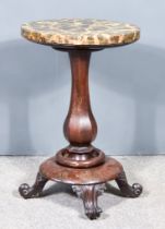 A Victorian Rosewood Oval Occasional Table, with flecked marble top, on octagonal baluster turned