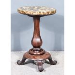 A Victorian Rosewood Oval Occasional Table, with flecked marble top, on octagonal baluster turned