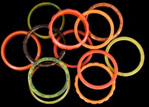 A Selection of Twentieth Century Acrylic Bangles, sixteen, colours and styles various