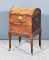 A George III Mahogany Rectangular Dome Topped Two Handled Cellarette, the whole inlaid with