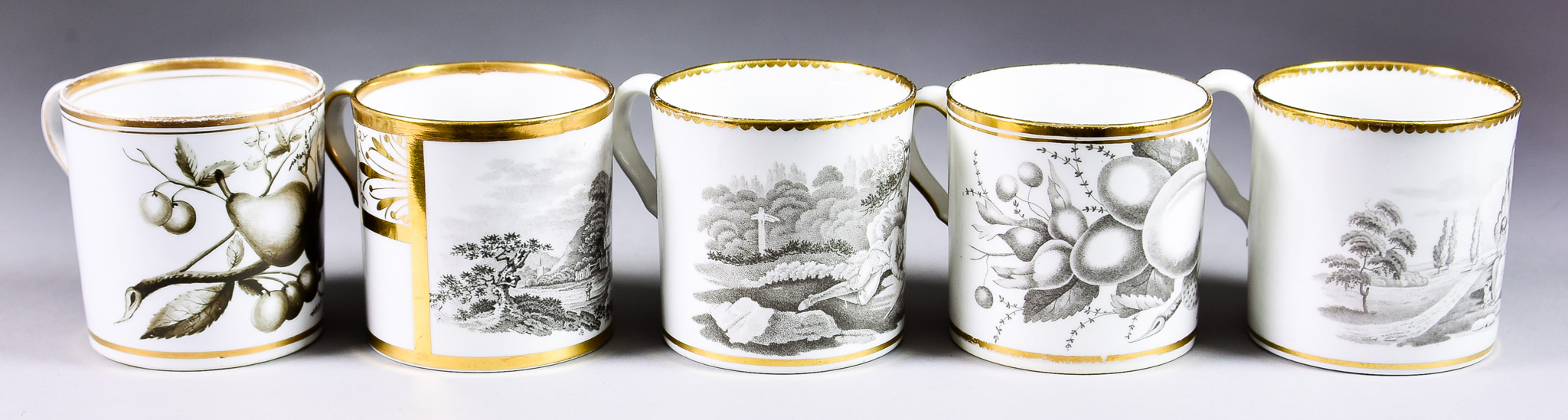 A Quantity of Bat Printed Porcelain, including five Spode coffee cans each 2.75ins high, two Barr