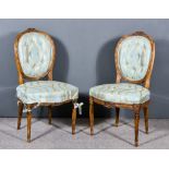 A Pair of 19th Century French Beech Wood Framed Chairs, the moulded frames carved with reeded and