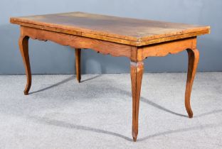 A 19th Century French Provincial Fruit Wood Drawer Leaf Kitchen Table, with square edge to top,